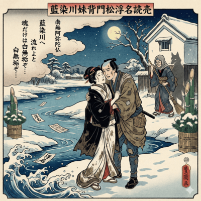 Aizomegawa Imose no Kadomatsu Ukina Yomiuri Front Cover