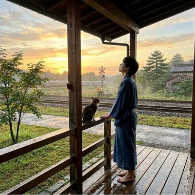 Watching the sunset after the rain Front Cover