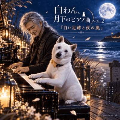 白わん、月下のピアノ曲 VOL.2「白い足跡と夜の風」のジャケット写真