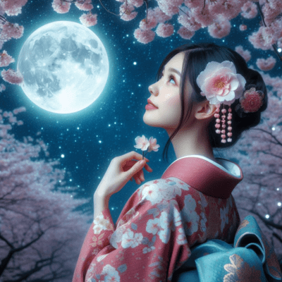 Cherry blossom moonlit night Front Cover